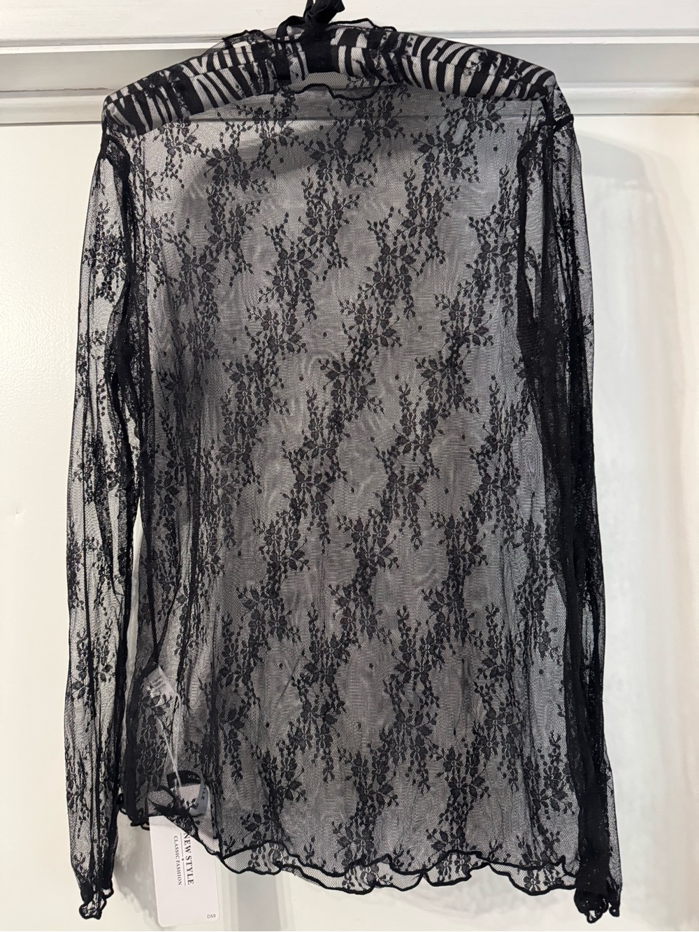 Black Lace Long-Sleeve Sheer Top - Women Intimates
